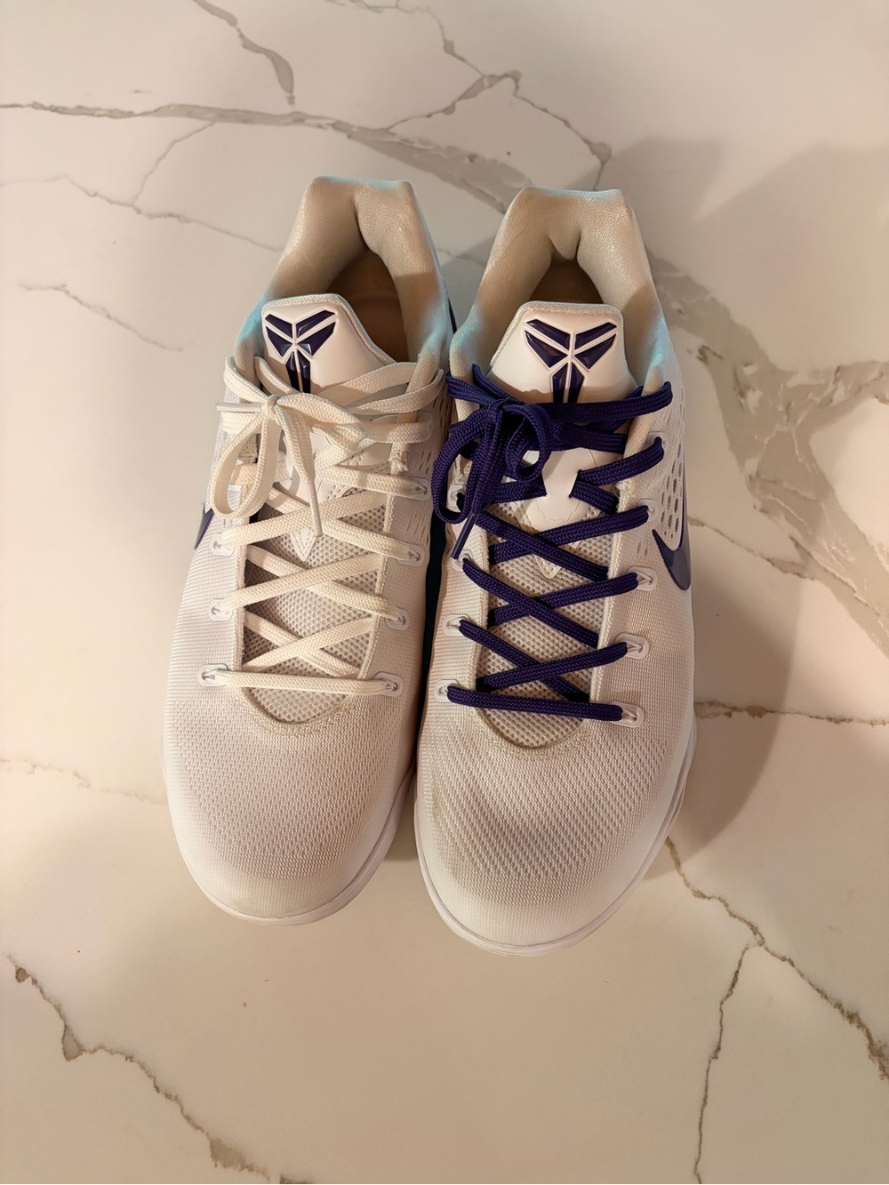 Kobe 9s Men's White Basketball Shoes with Purple Accents